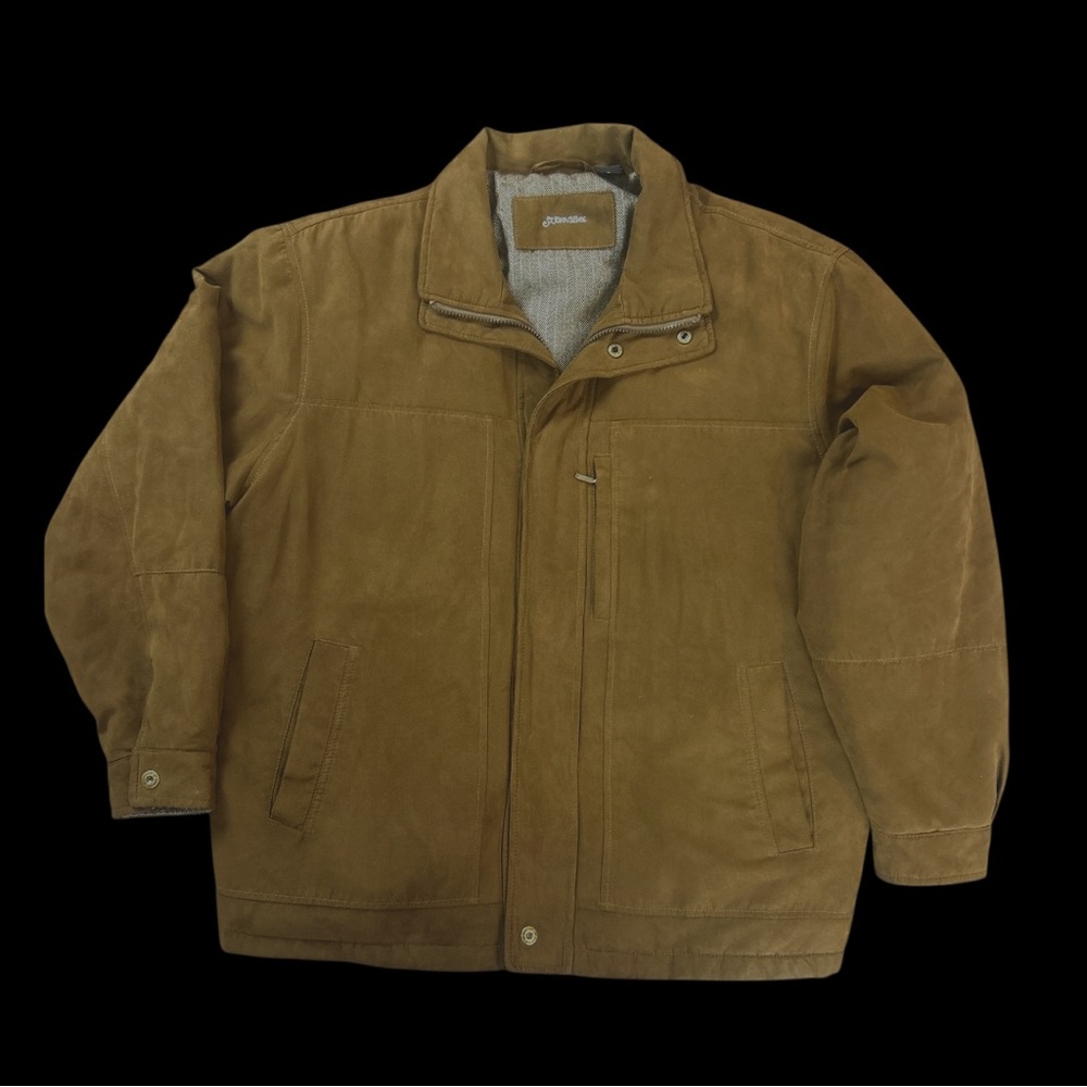 Suede Feel Brown Insulated Bomber Jacket Men’s Large Workwear Utility Chore Coat